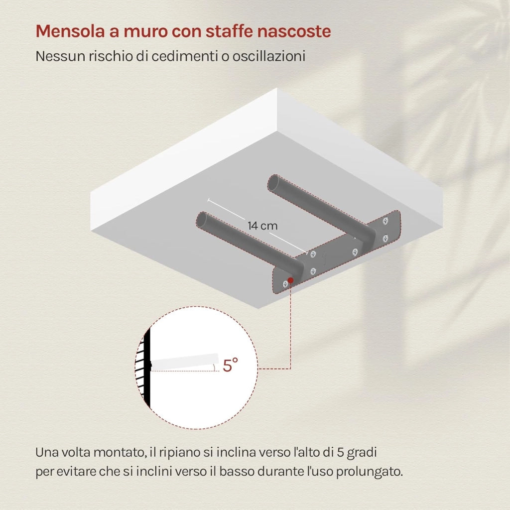 Mensola da Muro Rettangolare Scaffale Libreria a Parete Decorazione per Cameretta Ufficio Porta CD/Dvd in Legno Bianco 25cm RG9365ws