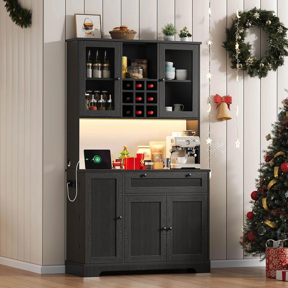 Armadio da cucina alto - Xylo - 180x105x40cm - Vetrina con illuminazione LED e ripiani regolabili