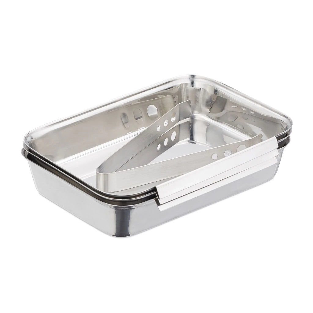 Set di stampi per impanare da cucina 4 x 17 x 23 cm per carne pesce verdure in acciaio inossidabile argentato 13_0007111