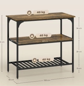 Scaffale da cucina 3 ripiani marrone rustico e nero 100x50 cm, acciaio