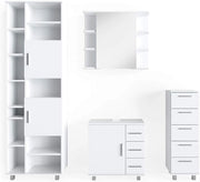 Set mobili bagno Ilias, Bianco, 60 cm, composto da mobile lavabo, pensile a specchio, colonna e base media