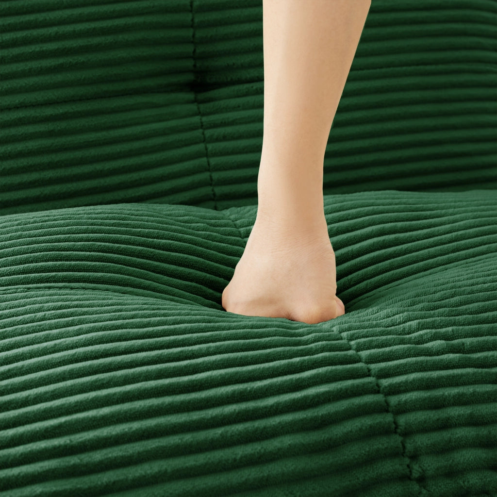 divano modulare senza struttura in velluto a coste; seduta profonda 74 cm; verde