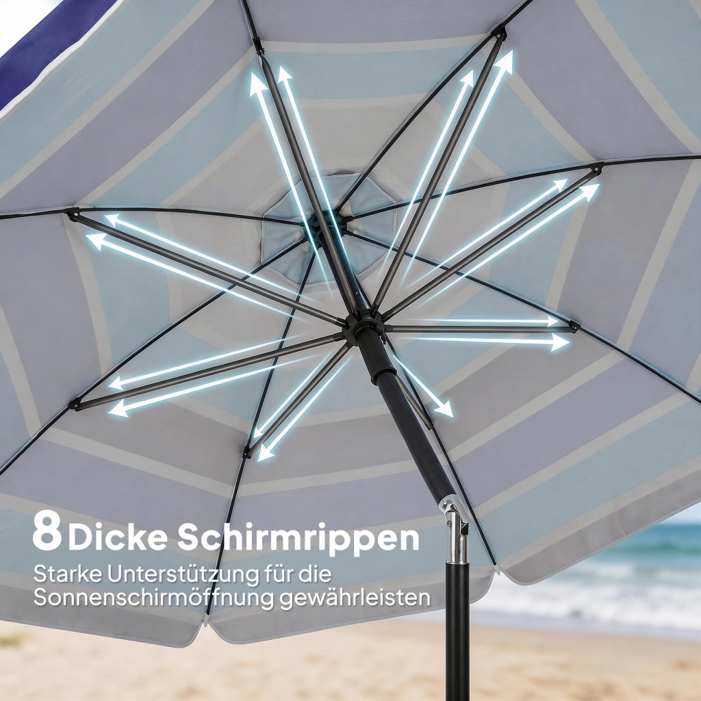 Ombrellone da spiaggia con tavolino pieghevole e portabevande ¨C zephmum ¨C ?198 cm UV30+ regolabile multicolore
