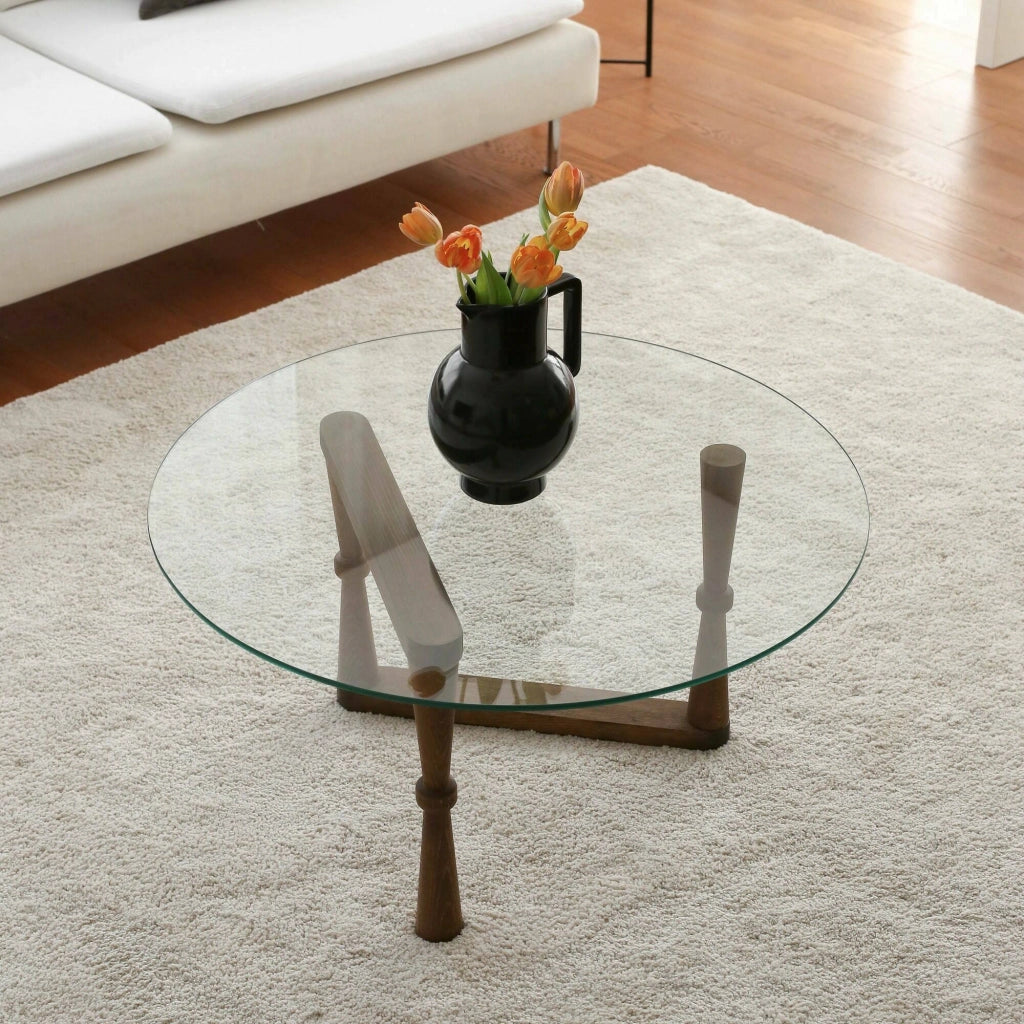 Belvi, Tavolino da Salotto Forma Rotonda, 80x80x41h cm Marrone Noce