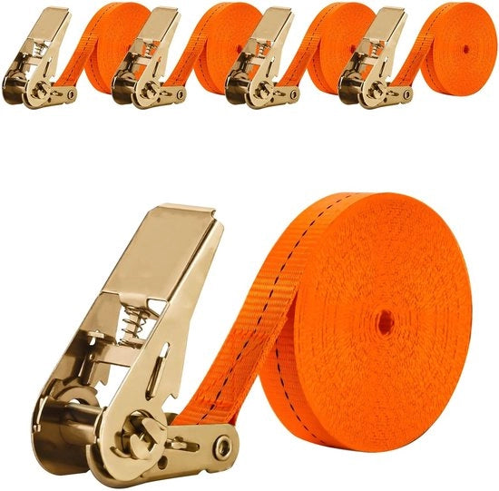 Cinture di corda con gancio - 4 pezzi - 8 m x 2,5 cm - Cinture di tiraggio - Per auto/bagaglio - Adatto per il trasporto di materiali - Cintura di tiraggio