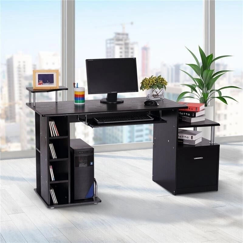 SCRIVANIA PC MODERNA CON CASSETTI IN LEGNO NERO