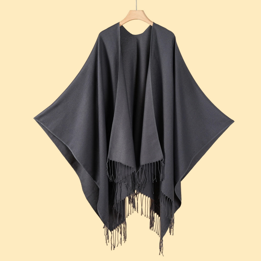 Sciarpa/stola da donna classica a tinta unita con nappe e spacco.