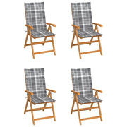 Sedie Giardino 4 pz con Cuscini Grigi a Quadri Massello di Teak cod mxl 75031