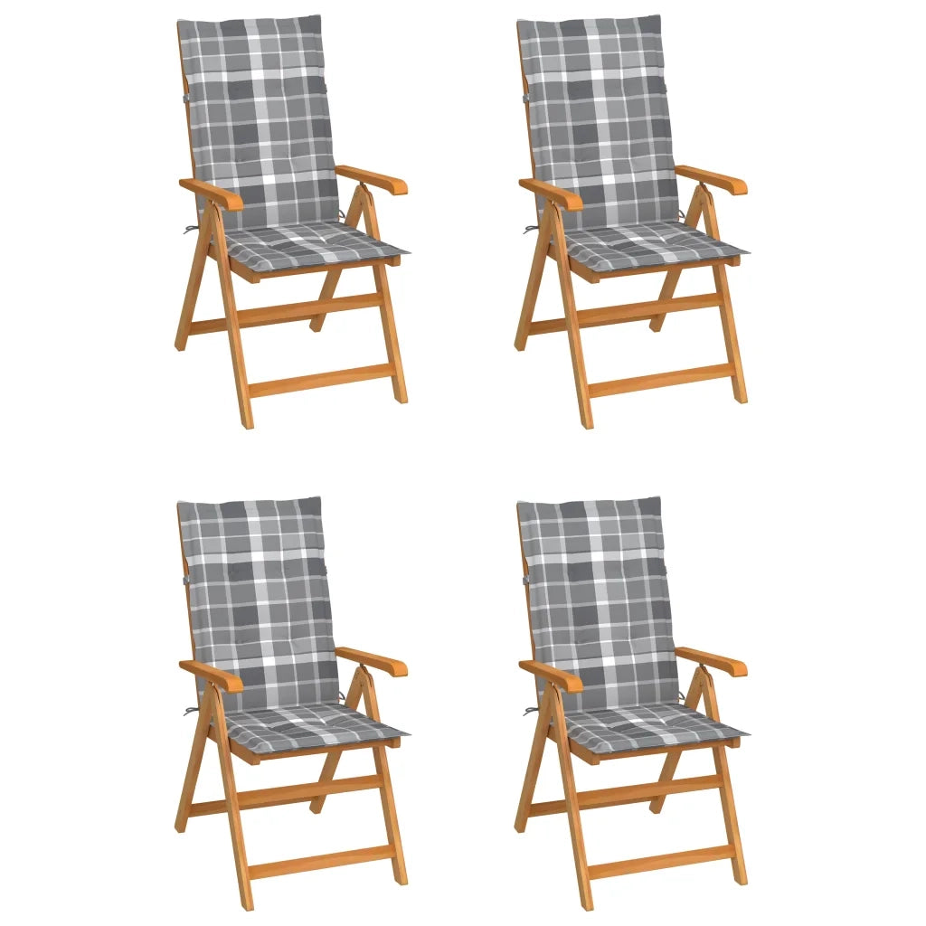 Sedie Giardino 4 pz con Cuscini Grigi a Quadri Massello di Teak cod mxl 75031