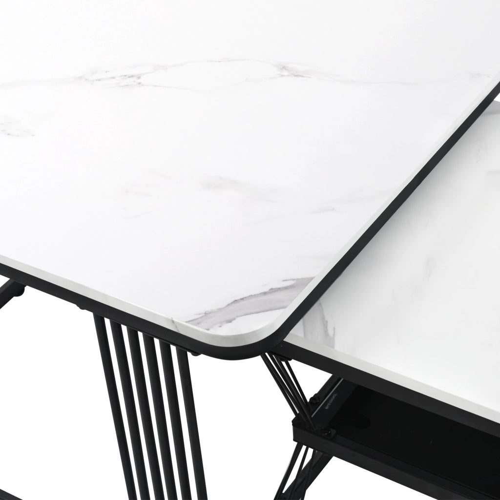 TAVOLINI Set da 2 pezzi 65x65x45 cm e 45x45x39,5 cm MDF bianco, acciaio nero