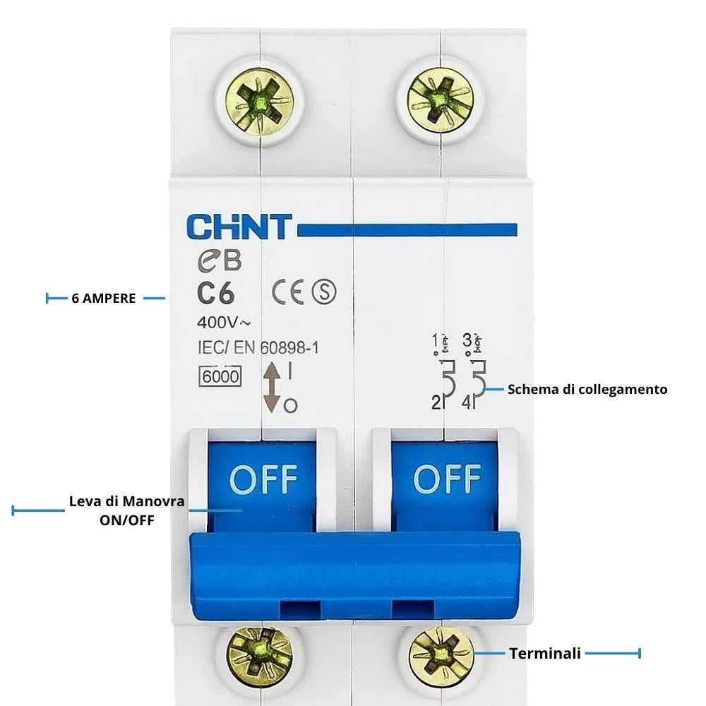 Chint interruttori magnetotermici 1p+n curva c 4,5ka serie eb 2 moduli *** ampere 6 ampere, confezione 1