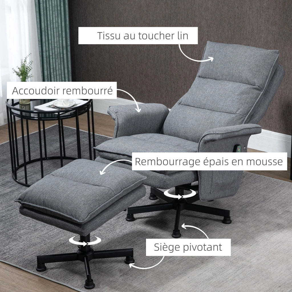 Poltrona relax elettrica massaggiante con poggiapiedi e telecomando tessuto grigio ¨C Xylo ¨C 78x93x99 cm