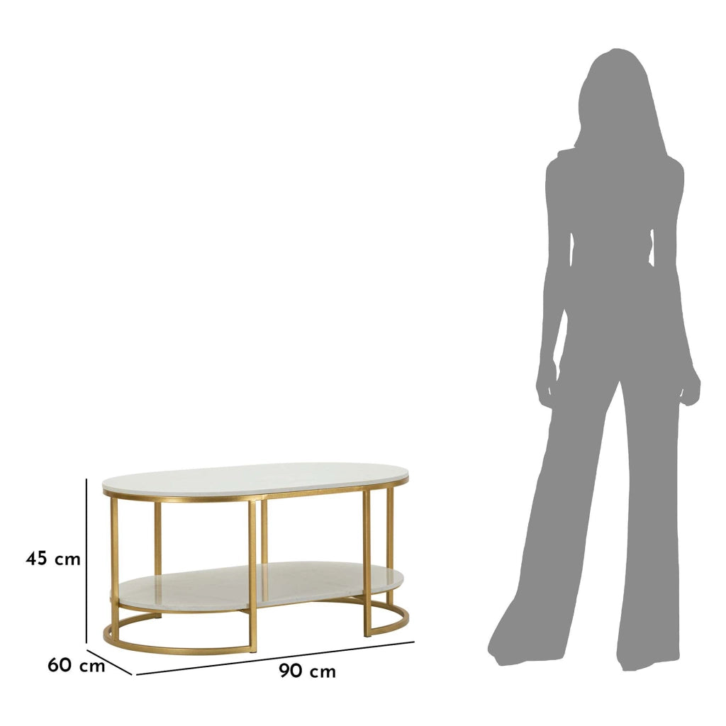 Bafarane, Tavolino da Salotto Forma Ovale, 90x60x45h cm Bianco Marmo