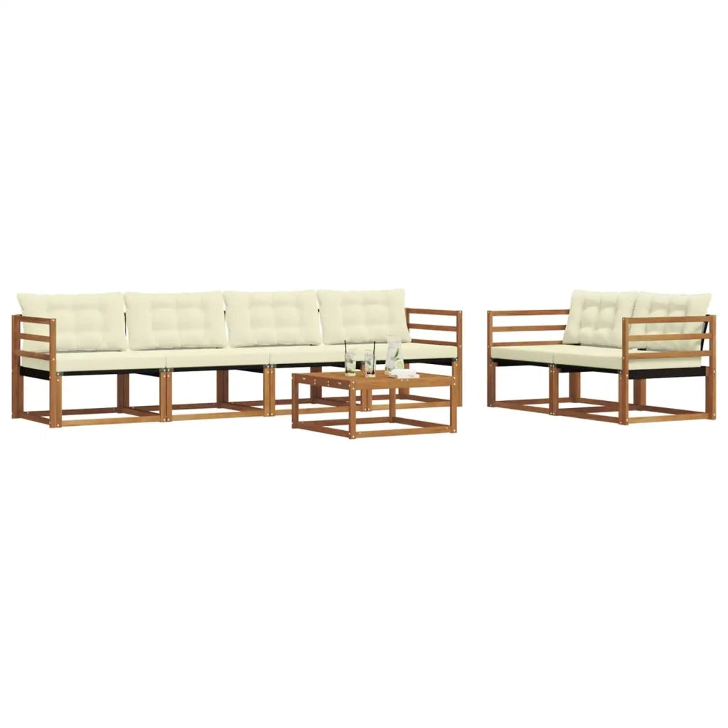 Set di divani da esterno con cuscino 7 pcs Naturale e Crema