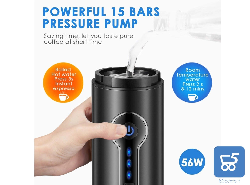MACCHINA PER CAFFÈ PORTATILE A BATTERIA COMPATIBILE CON CIALDE NESPRESSO L'OR FUNZIONAMENTO 220V 12V AUTO