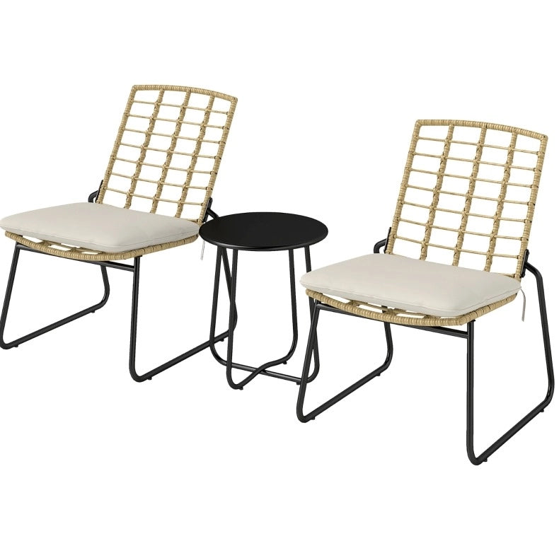 Set da balcone in rattan 3 pezzi beige per 2 persone