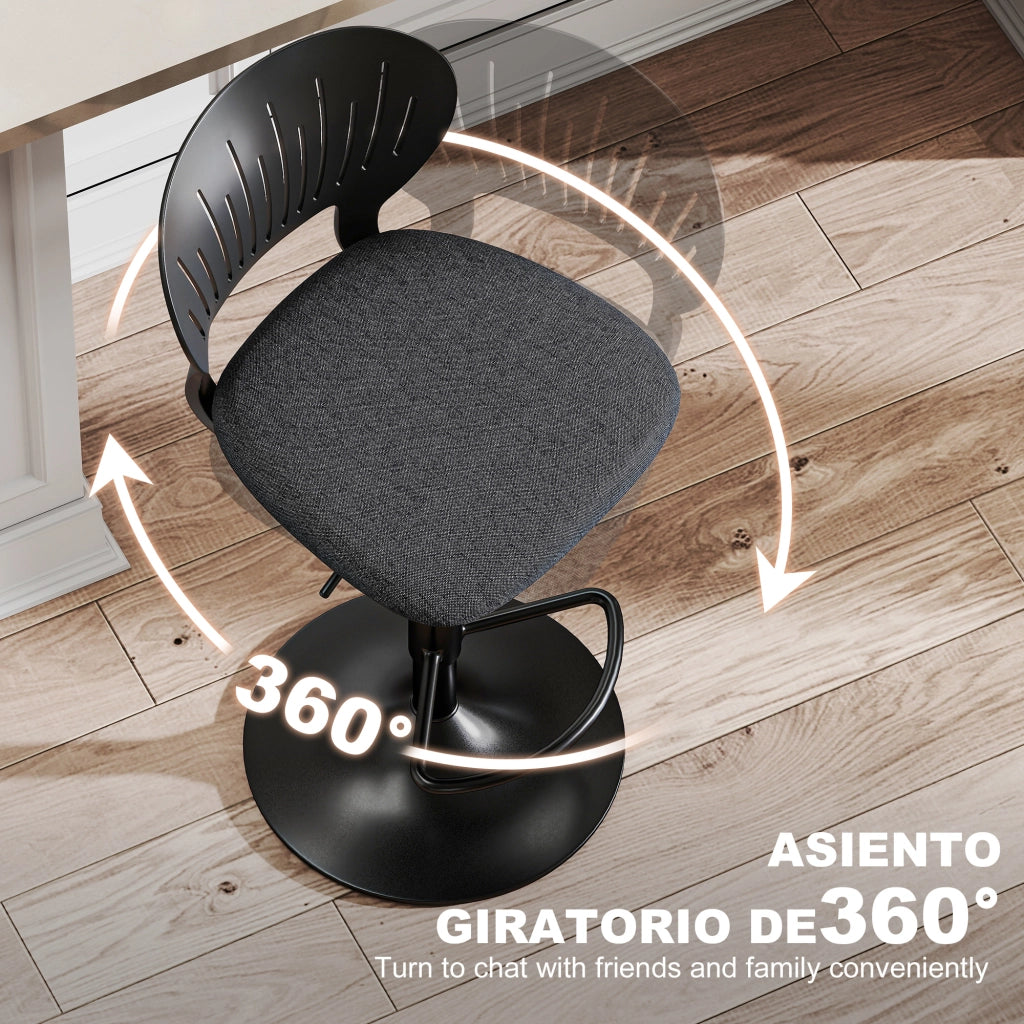 Sgabello da Bar Girevole 360¡ã Regolabile in Altezza 84-105 cm ¨C Xylo ¨C Schienale Traforato Nero