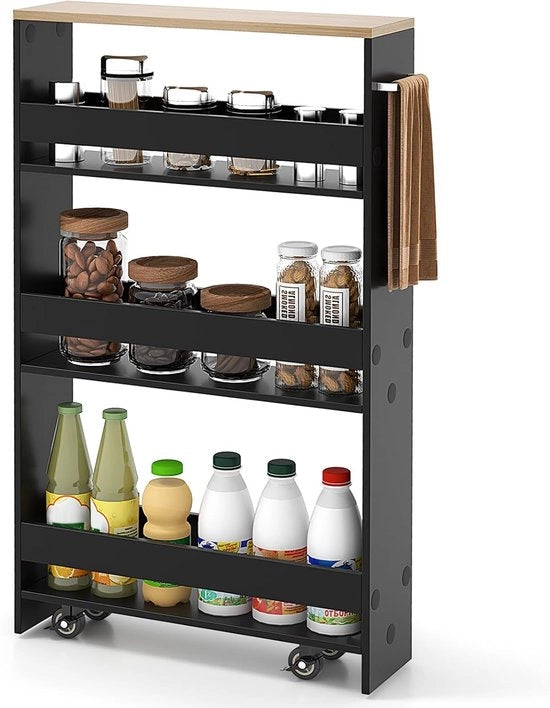 Trolley per cucina compatta su ruote con 4 livelli - Ripostiglio per angolo in cucina, bagno e soggiorno