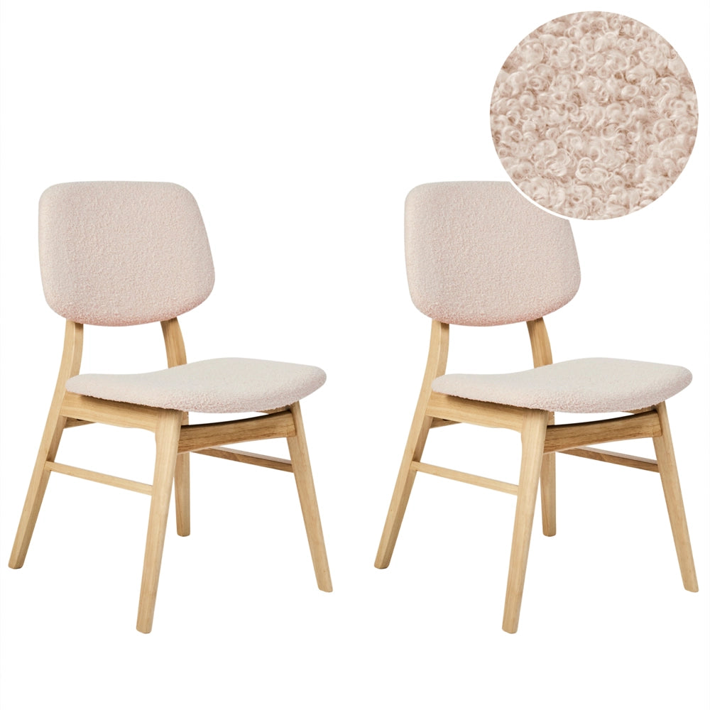 Set di 2 sedie da pranzo in tessuto beige e legno chiaro stile retrò senza braccioli