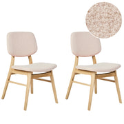 Set di 2 sedie da pranzo in tessuto beige e legno chiaro stile retrò senza braccioli