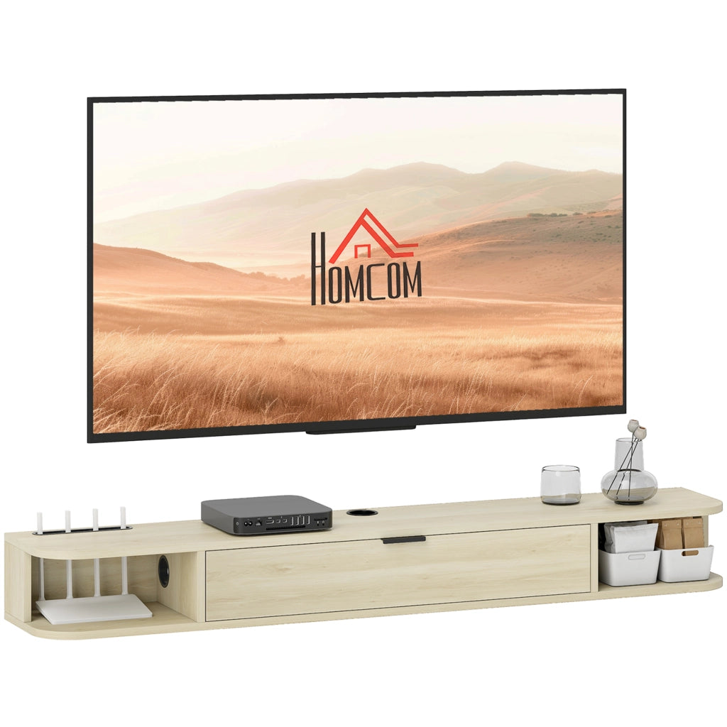 Mobile TV sospeso con cassetto e 2 ripiani ¨C Xylo ¨C Legno naturale 140x24x16 cm