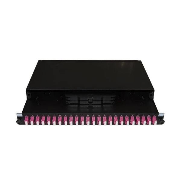 Pannello fibra ottica 19 con 24 adattatori lc duplex om4 profondita 250 mm colore nero - LK24LC4