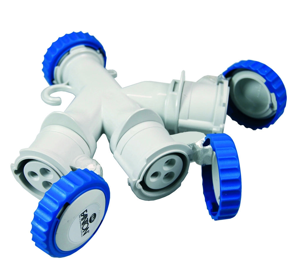 ADATTATORE INDUSTRIALE 220V CON SPINA E 3 PRESE CEE 309 IP67  16A colore blu 73120    FANTON
