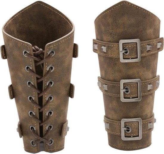 Paio di Bracciali in Faux Pelle con Cerniera a Bottone Medioevale per Guanti da Lotta