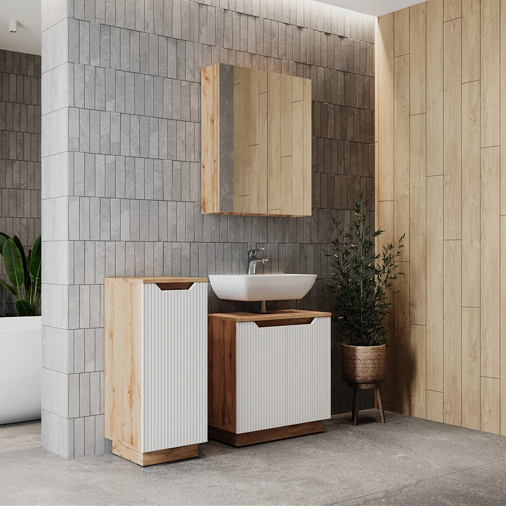 Vicco Set di mobili da bagno Rovere/bianco a strisce 3 parti