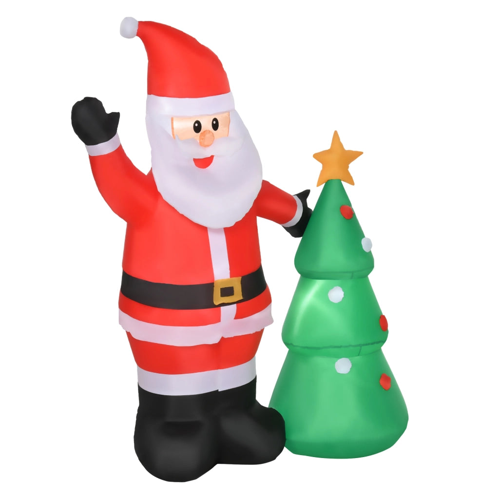 EasyComfort Babbo Natale Gonfiabile 150cm con Albero, Decorazione Natalizia per Esterno con Luci a LED, in Poliestere Impermeabile IP44