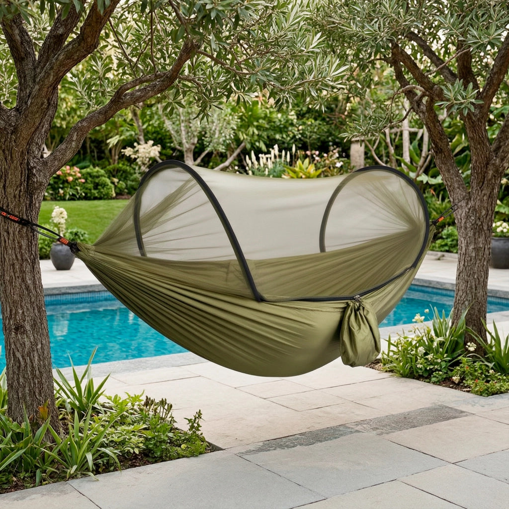 Amaca Da Campeggio 3 In 1 Con Zanzariera Integrata In Nylon 210T Portatile Per Trekking Escursioni Spiaggia Outdoor Supporto 300 Kg 270 X 140 Cm Verde Militare
