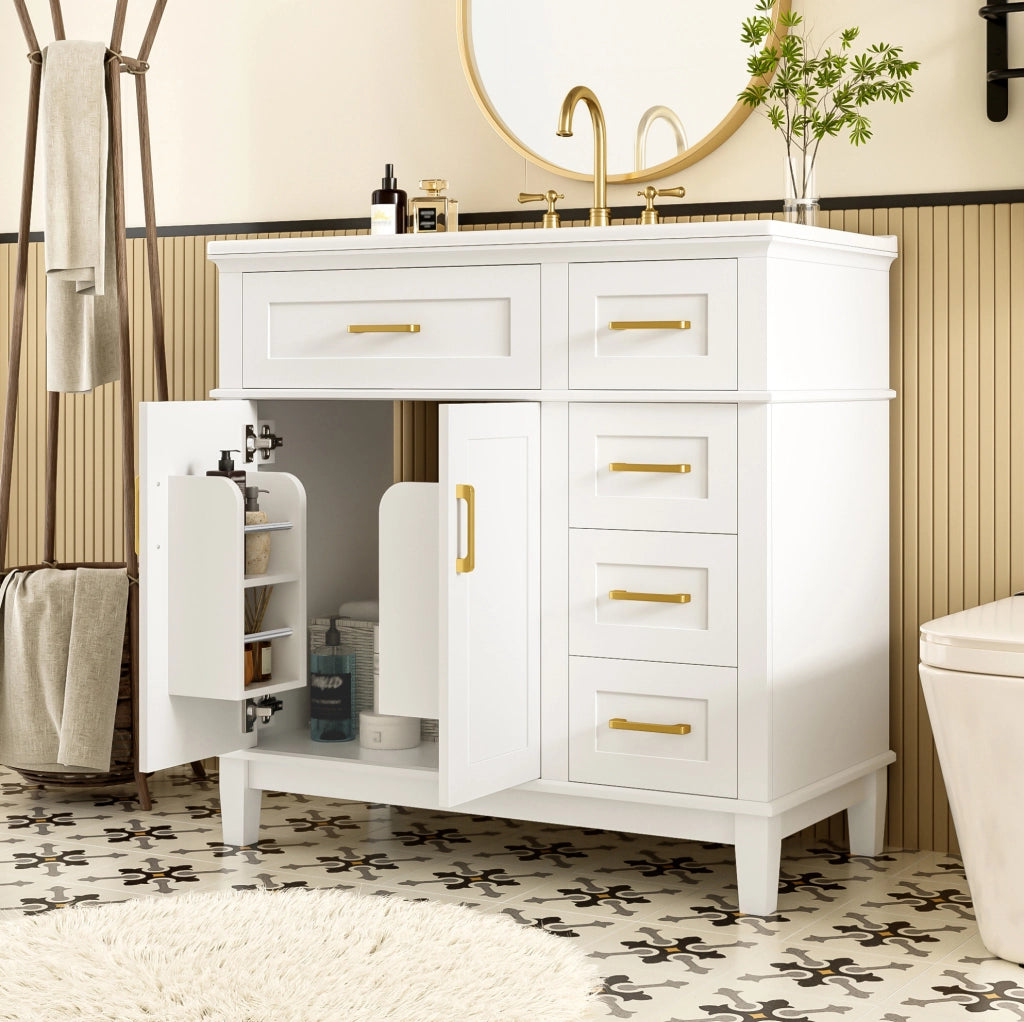 Mobile bagno a pavimento bianco con lavabo in ceramica 90 cm