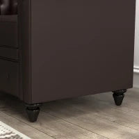 Divano 2 Posti stile Chesterfield con Cuscino Rimovibile, in Ecopelle, Legno e Metallo, 160x84x80 cm, Marrone