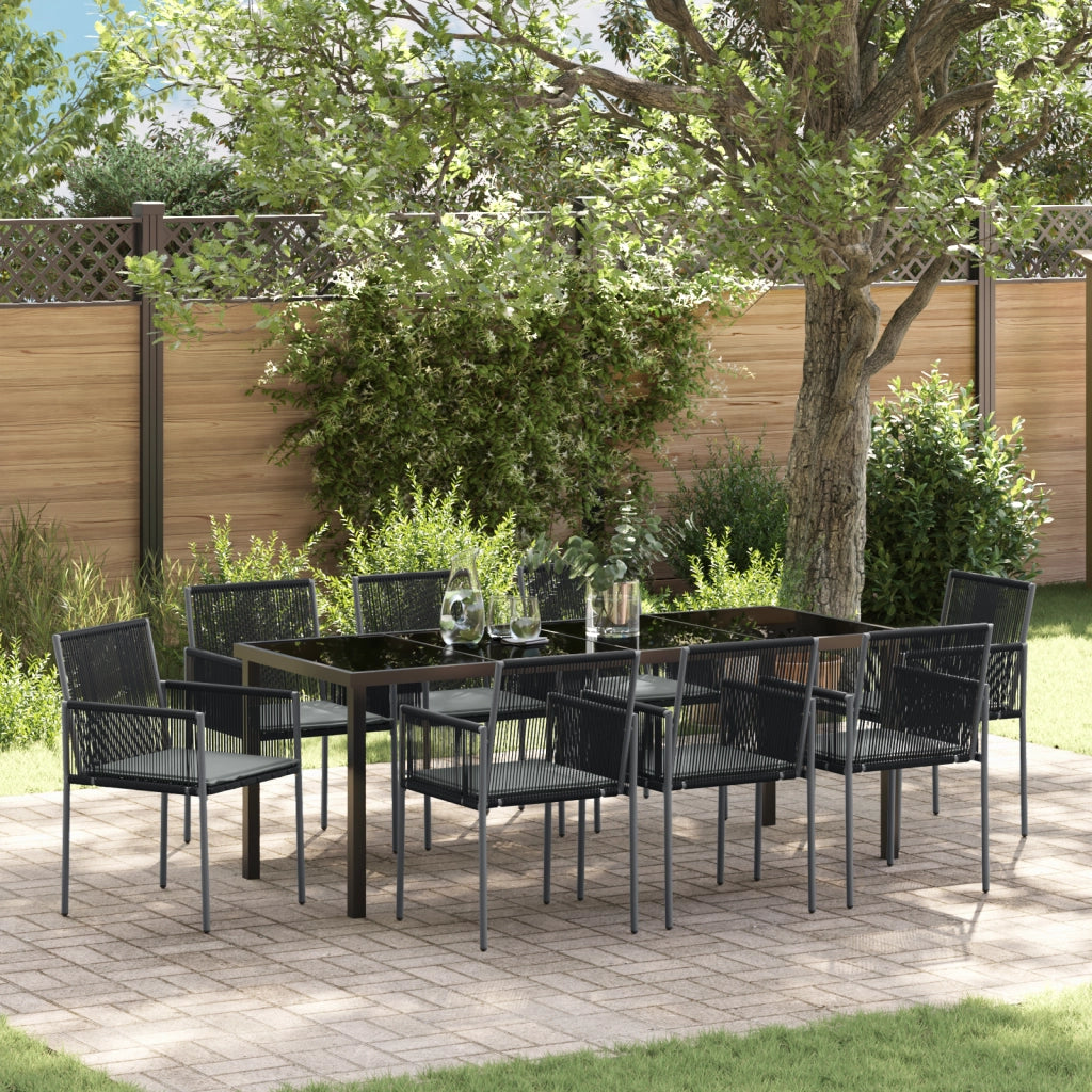 Set da pranzo da giardino in 9 pezzi con cuscini in rattan nero