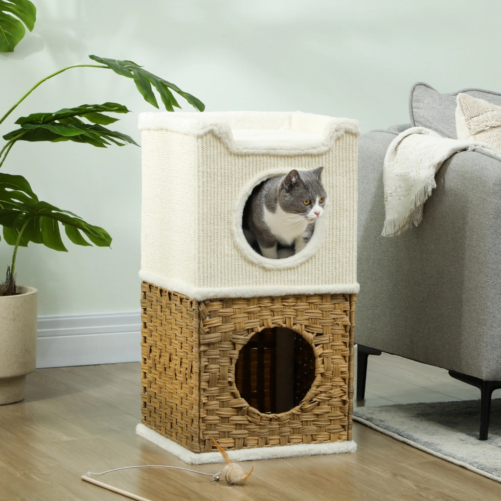 Torre per gatti a 3 livelli con tiragraffi in sisal ¨C zephmum ¨C crema 41x41x75.5 cm
