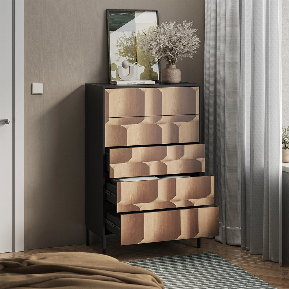 Vicco Cassettiera Nero/quercia 76 x 120 cm con 5 cassetti