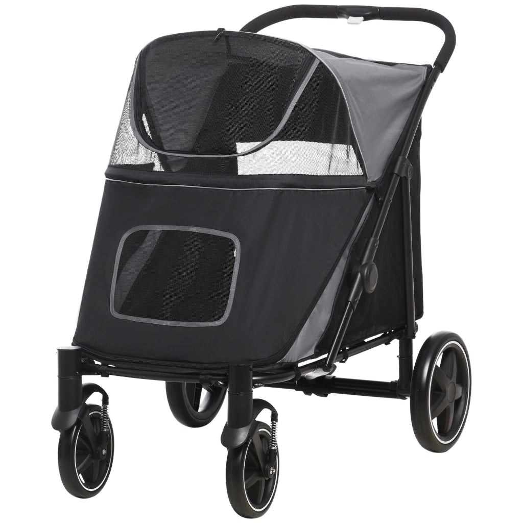 Carrello per Cani Pieghevole con Cestino ¨C Zephmum ¨C Grigio 112x65x100 cm