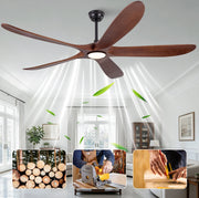 Ventilatore da soffitto 70 pollici con LED dimmerabile, 5 pale in legno massello noce e nero