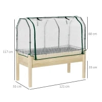 Letto per Orto in Cassetta con Serra da Giardino, Portapiante da Esterno in Legno e PE per Fiori e Verdure, 121x55x117cm