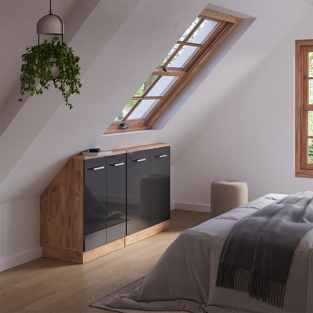 Set di mobili sottotetto Rion Antracite lucido/Rovere dorato Set di 2 Vicco