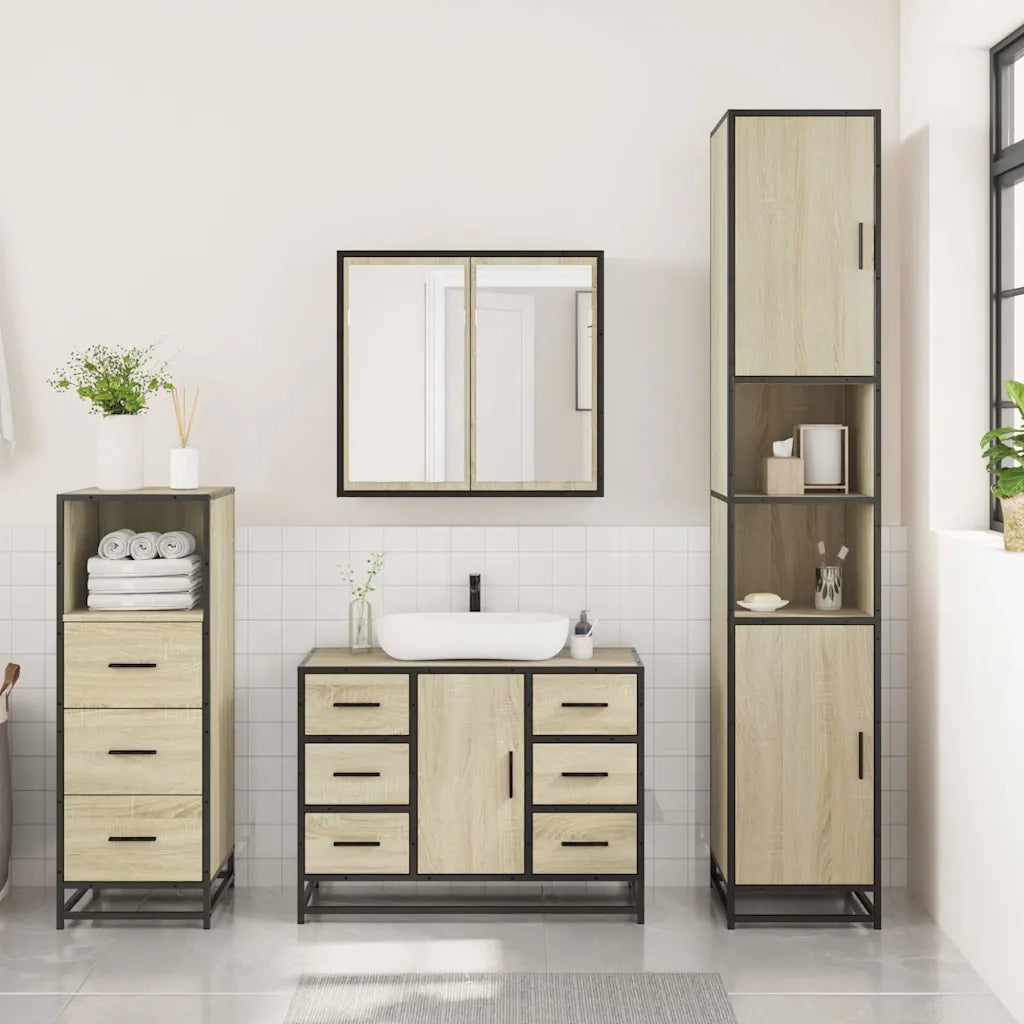 Set Mobili da Bagno 3 pz Rovere Sonoma in Legno Multistrato 3301021