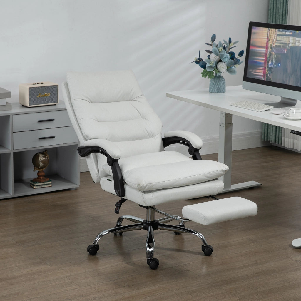 Sedia da ufficio con massaggio e riscaldamento, reclinabile ¨C Minimal ¨C similpelle, 65x72x109-117cm, cremewei?