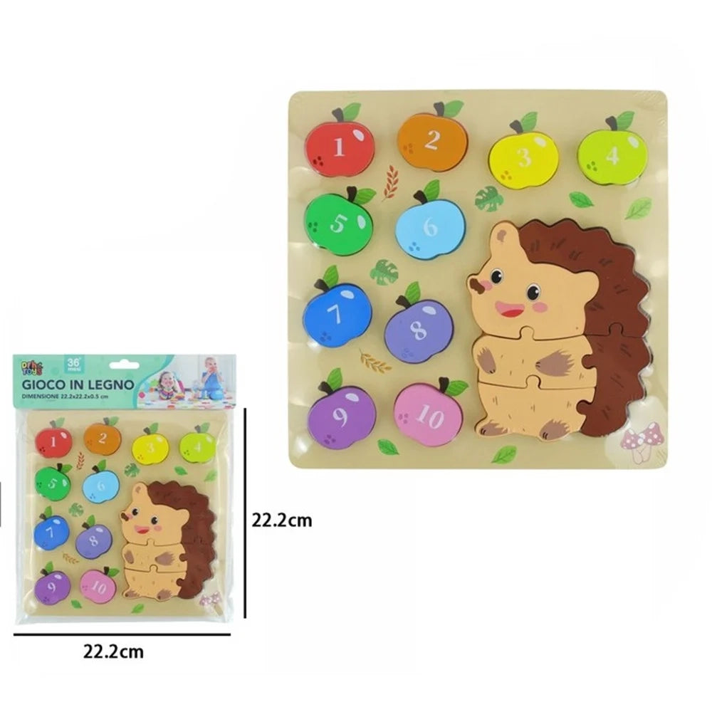 Trade Shop - Gioco Di Conteggio Abbinamento Numeri Puzzle In Legno Tema Riccio Per Bambini 32371 -