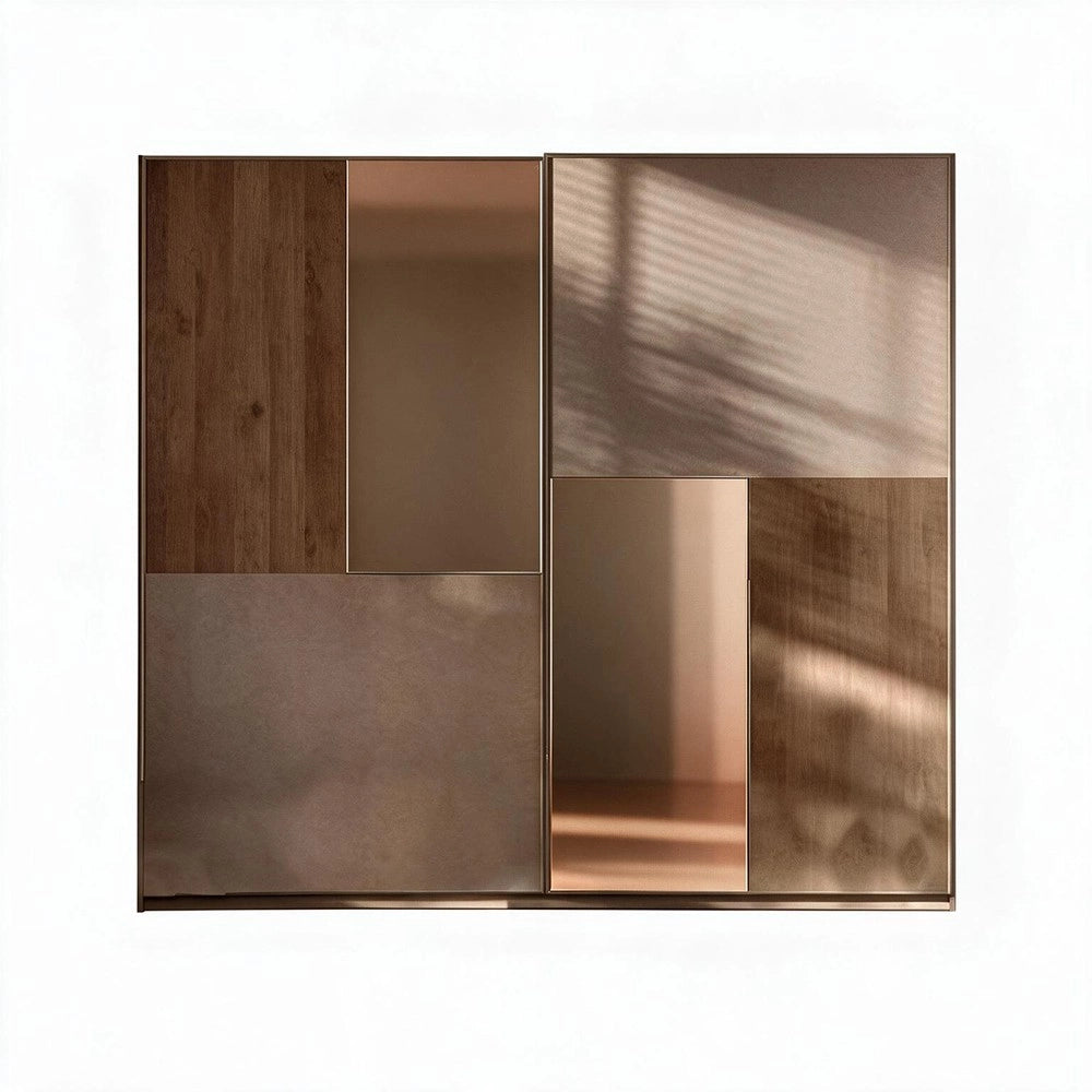 Armadio 2 ante scorrevoli con specchi Quinn 275x59x240h colore bronzo e noce mercure