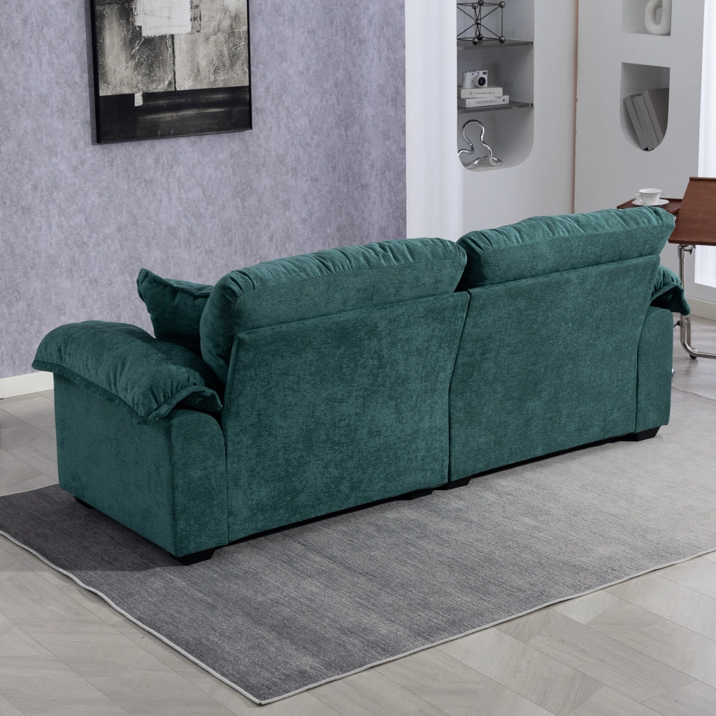 Set di divani 2 pezzi con divano 2 posti e poltrona girevole in ciniglia verde con cuscini decorativi