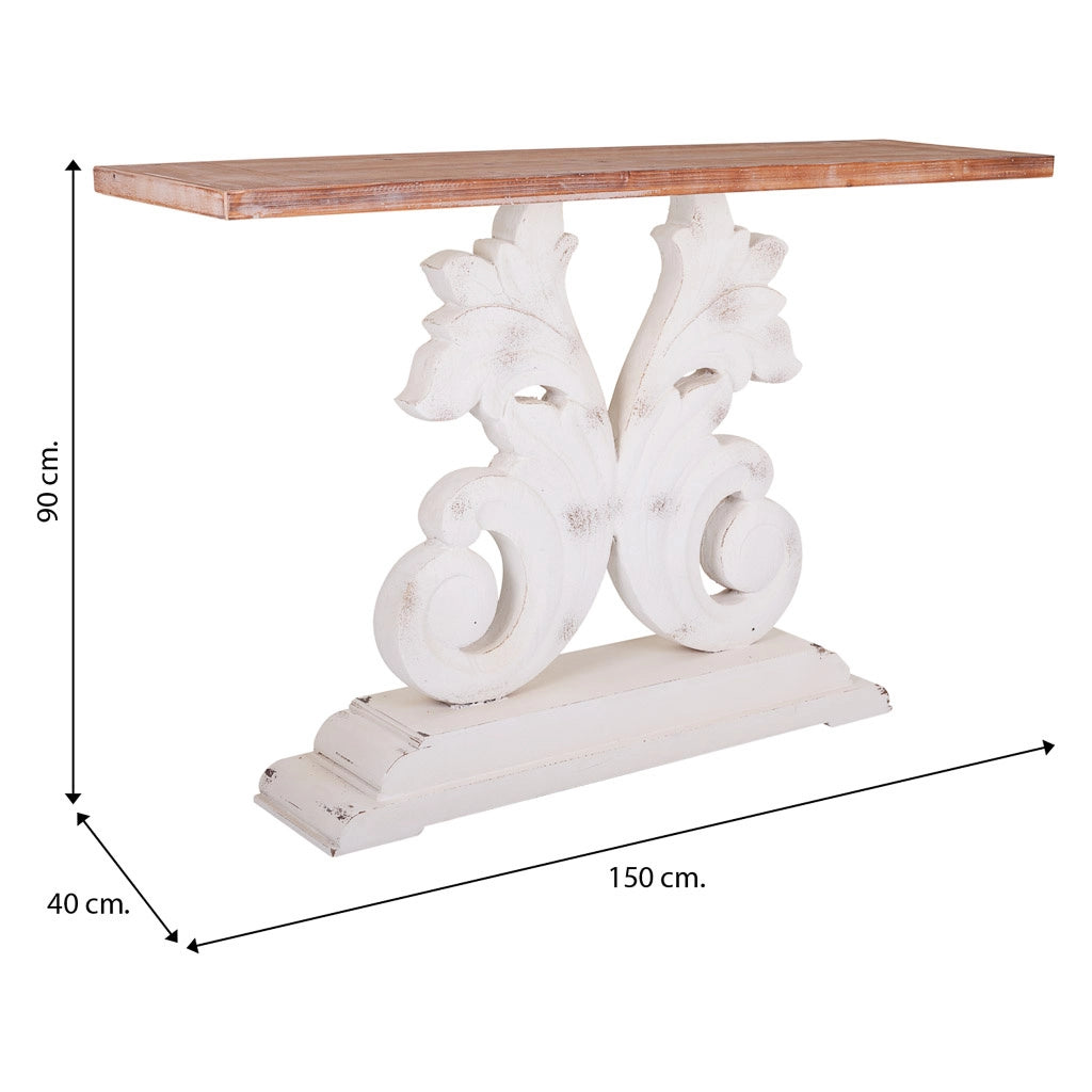 Mobile da ingresso in legno bianco intagliato 150x40x90h