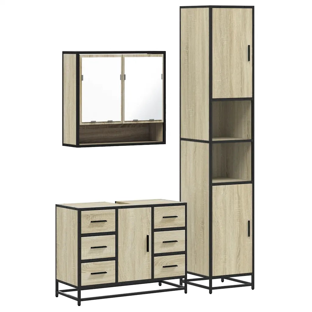 Set Mobili da Bagno 3 pz Rovere Sonoma in Legno Multistrato