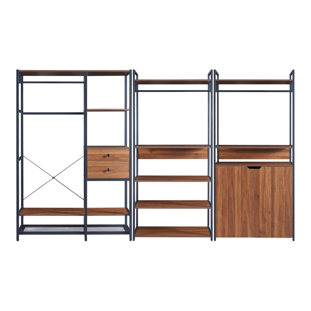 Set Larem 3 Mobili Organizzatori Guardaroba 288 cm Set A - Nero / Effetto Noce [en.casa]