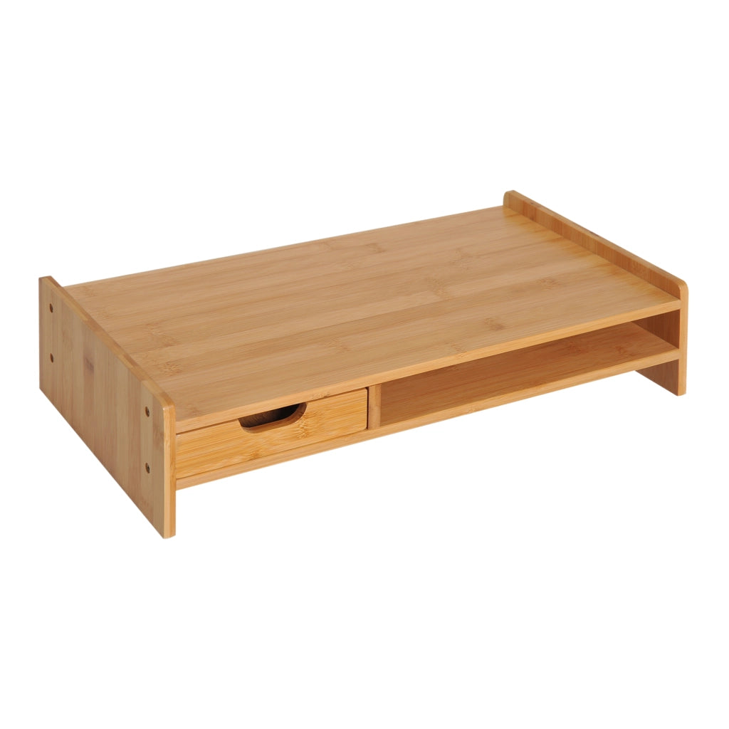 Supporto per monitor in bambù con 1 cassetto e vano aperto per ufficio, naturale, 49 × 25,5 × 11,5 cm