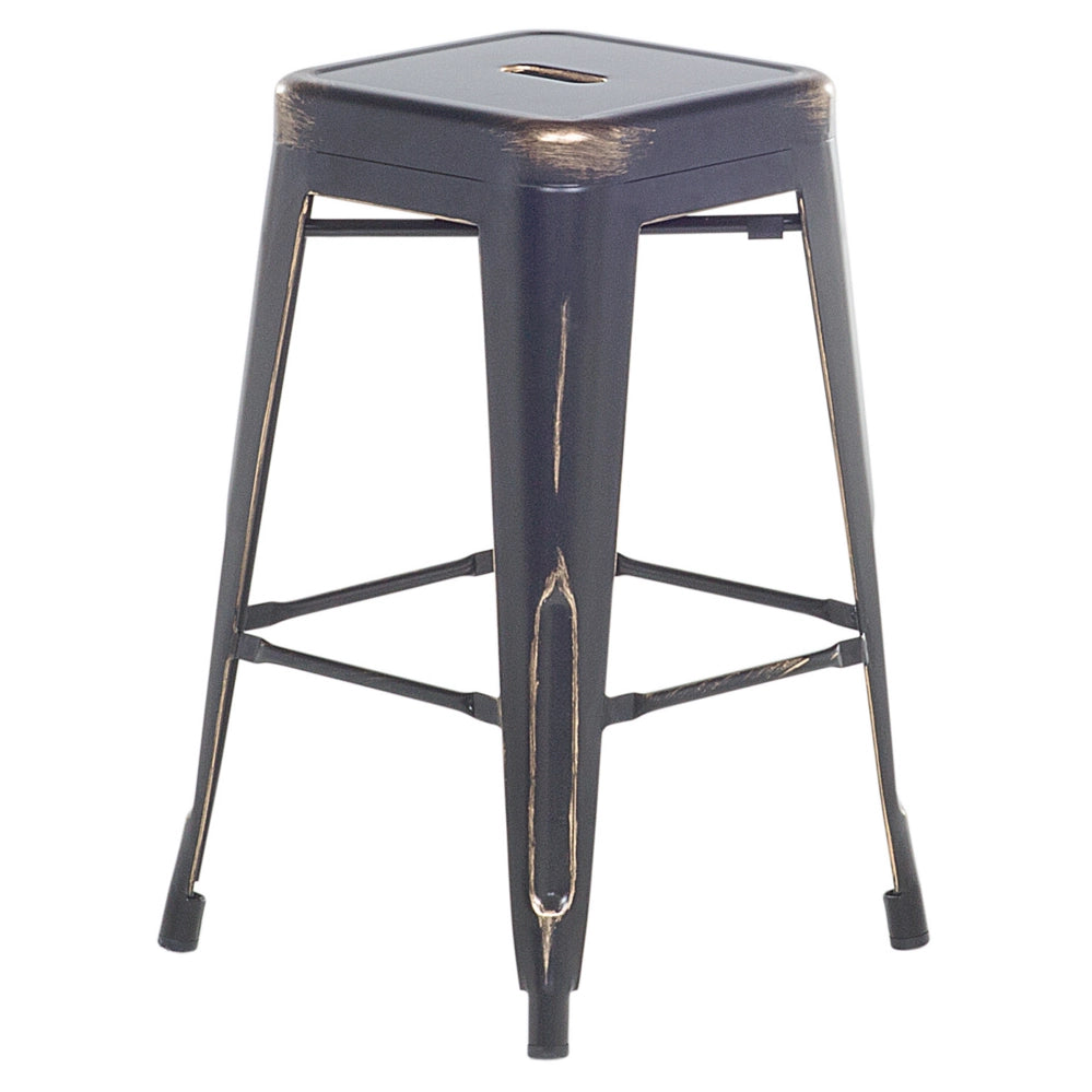 Set di 2 Sgabelli da Bar Nero con Acciaio dorato 60 cm Impilabile Altezza Bancone Industriale